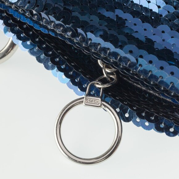 Coach Poppy Blue Sequin Spotlight Purse w/ Disco Ball Bag Charm XL - Picture 9 of 9